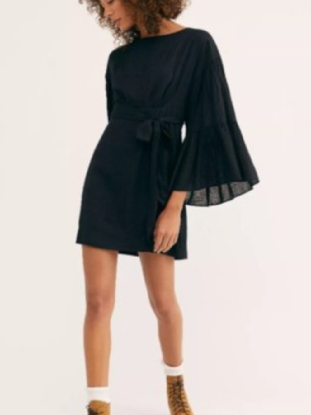Free People Maidia Mini Dress Endless Summer Black Bell Sleeve Size S